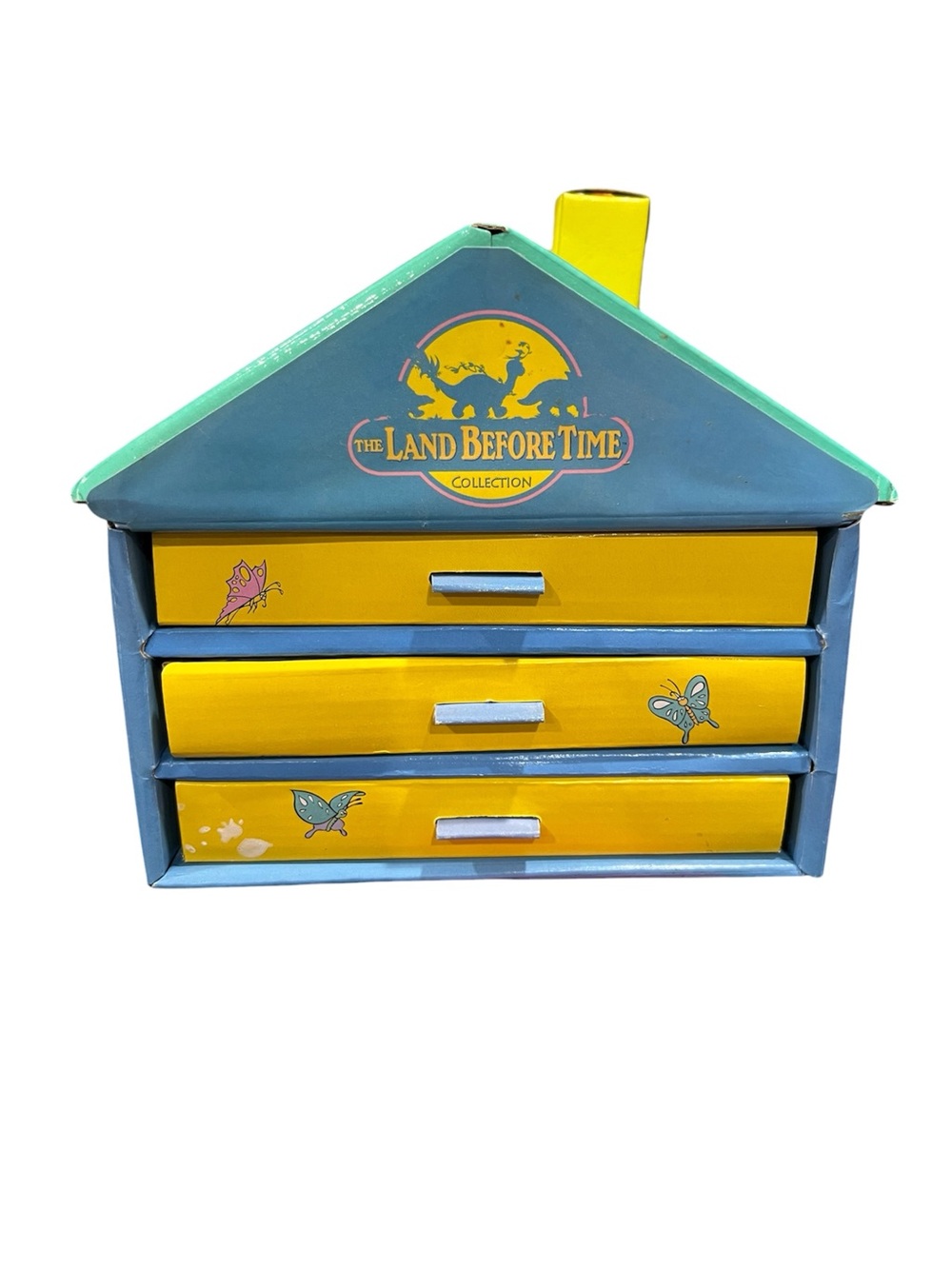 Vtg The Land Before Time Dinosaur Movie 40 Piece Art Set Cardboard Chest Drawers - Picture 2 of 11